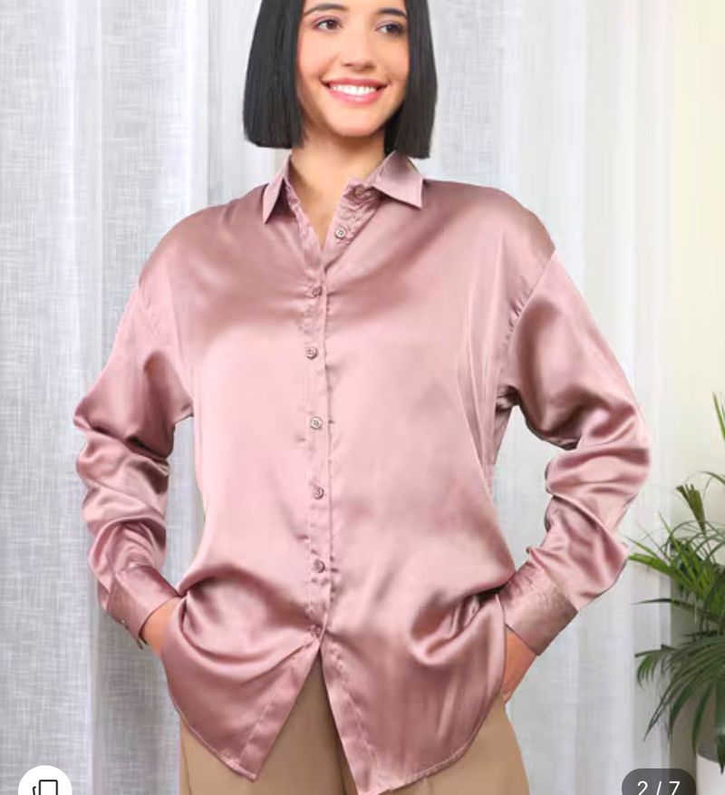 Shein Elegant Satin Button-Up Shirt