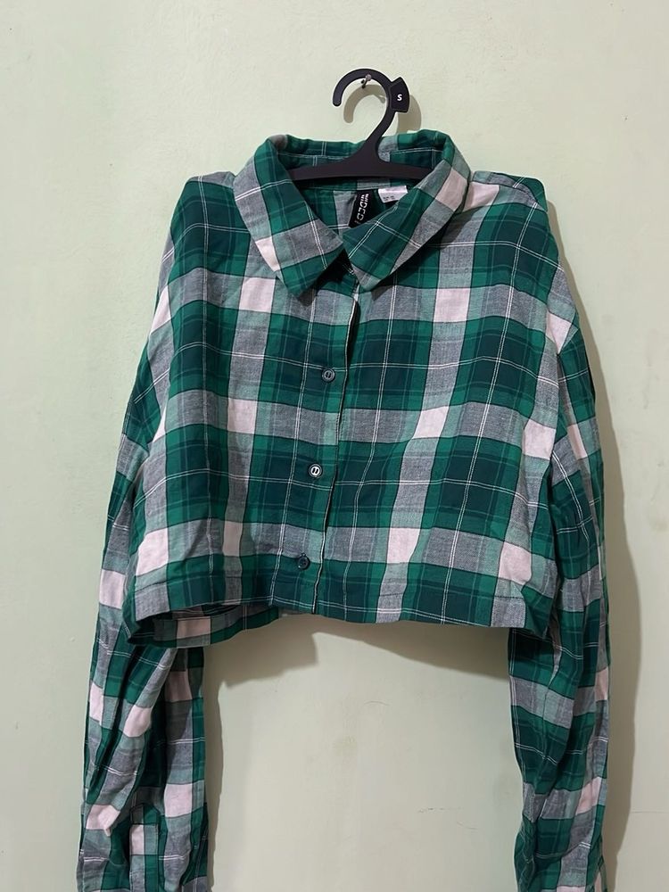 Green Plaid Cropped Shirt