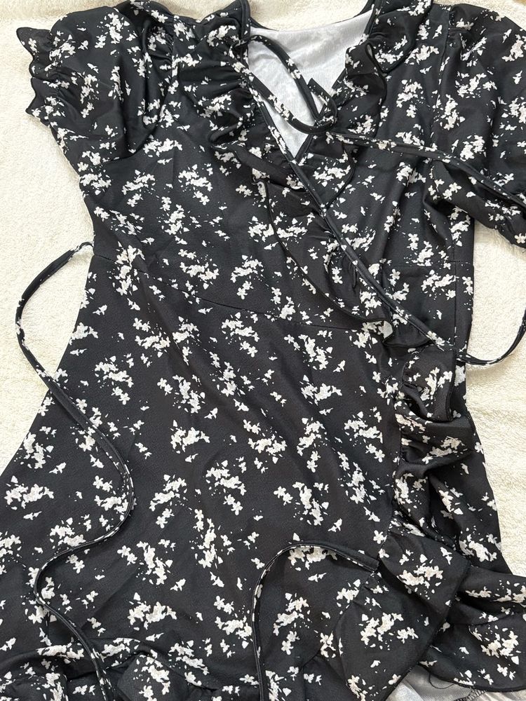 Black Floral Wrap Dress