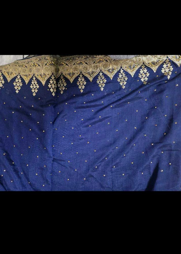 Elegant Blue Saree with Golden Border