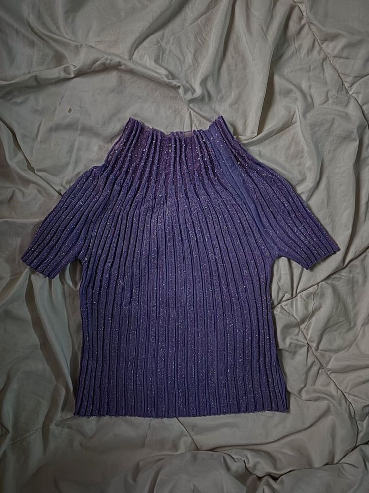 y2k ribbed fitted shimmery top