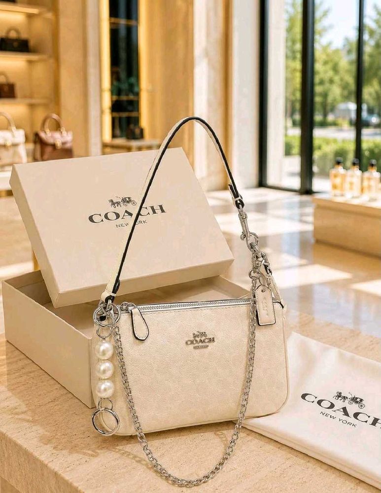 Coach White Monogram Pearl Strap Shoulder Bag