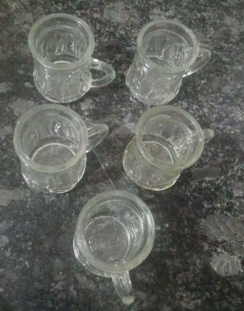 Set of 5 small Glass Cups with Handles