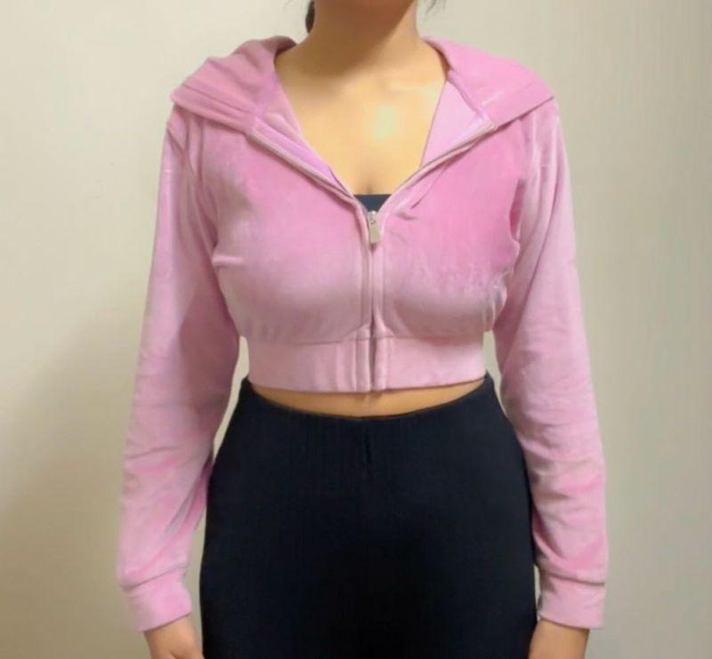 Outryt Pink Velour Zip-Up Hoodie