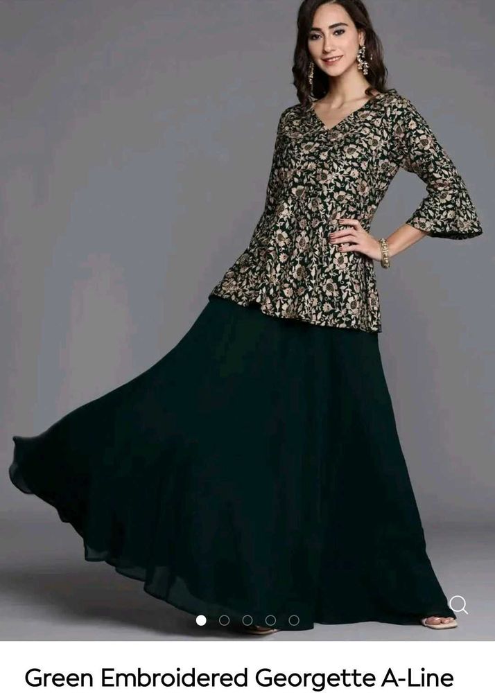 Libas Green Embroidered Peplum Top with Skirt