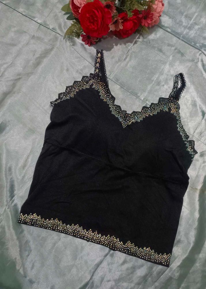 Black Rainbow 🌈 Rhinestone Trim Cami