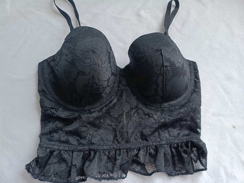 Black Lace Ruffle Bra