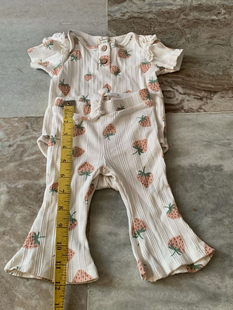 Cute Strawberry Print Baby Outfit