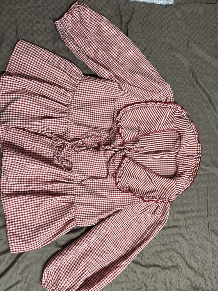 Red Gingham Peplum Blouse