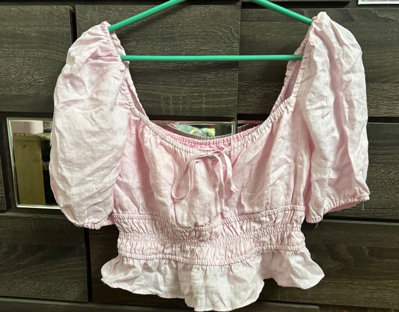 Pink Puff Sleeve Smocked Top