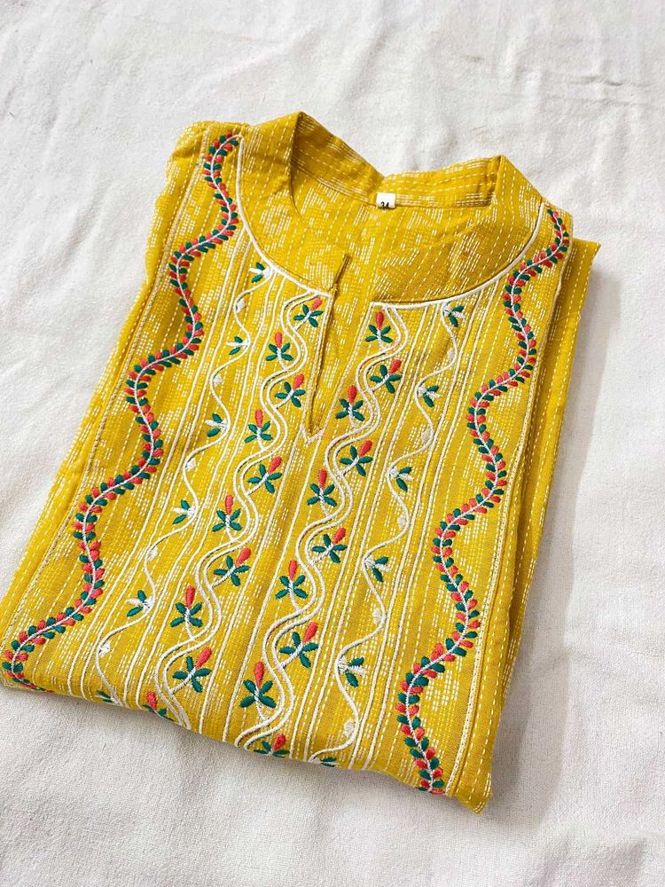 Yellow Embroidered Kurta