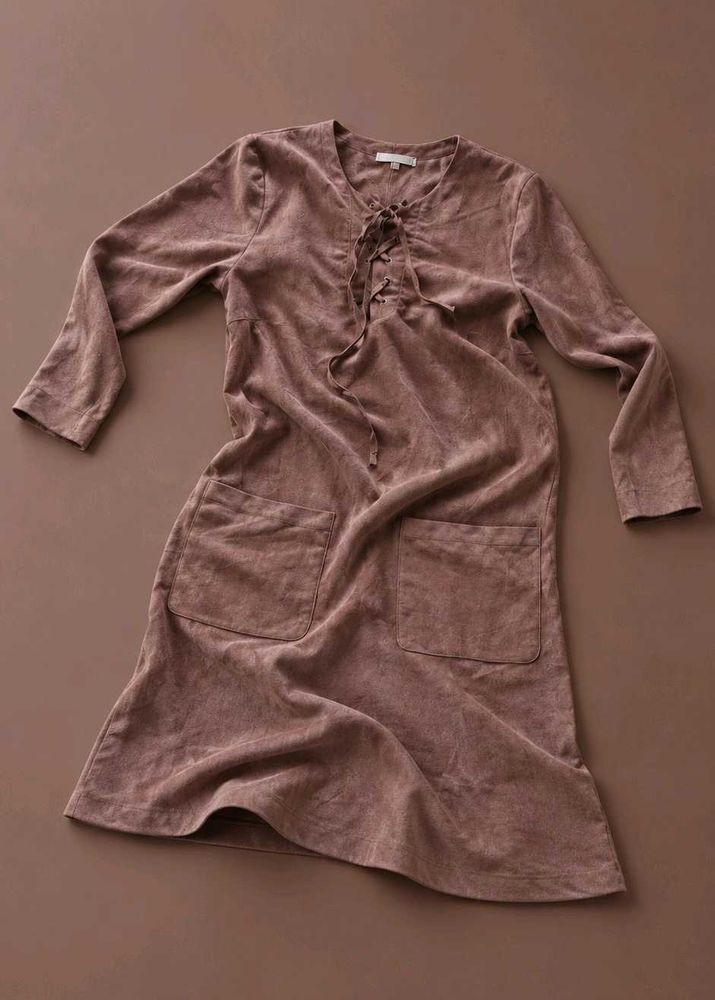 MOCHA BROWN LACE-UP LONG SLEEVE MINI DRESS