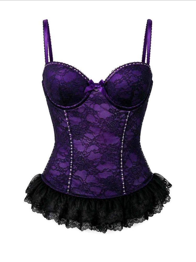 goth Purple &amp; Black Lace Corset Top