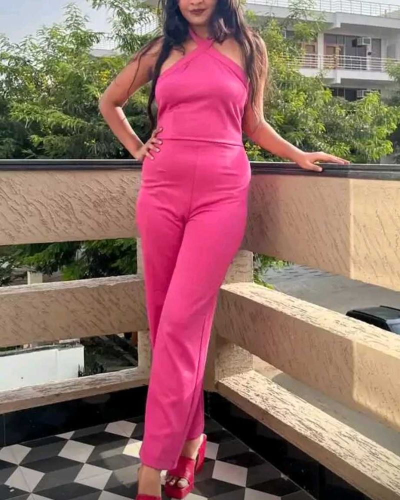 Stylish Pink Halter Neck Jumpsuit