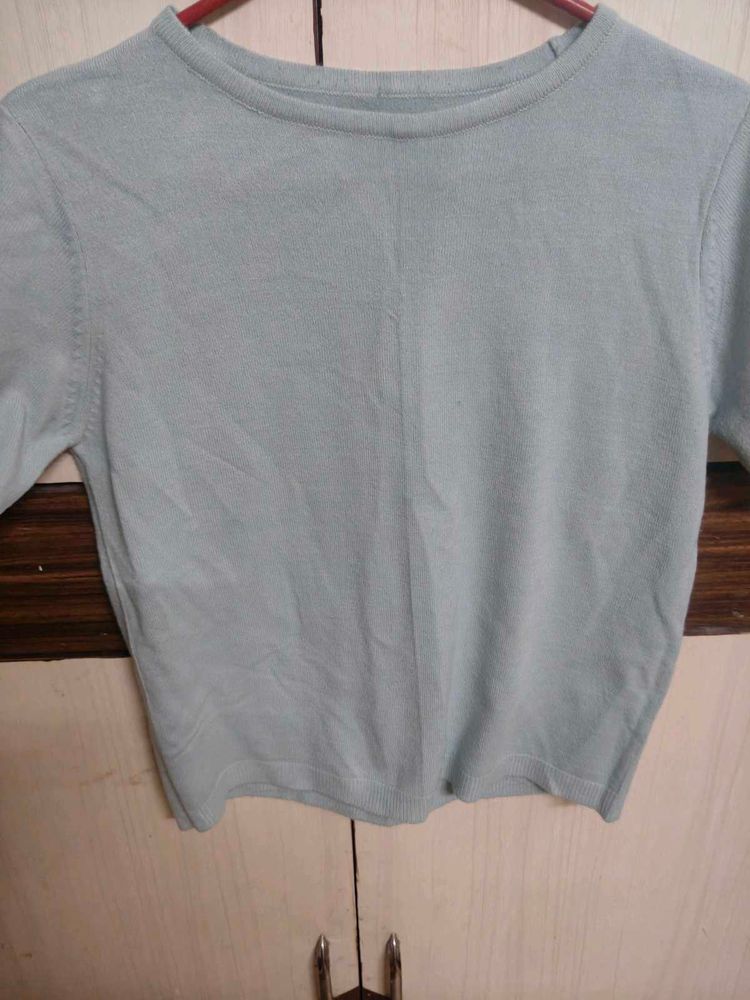 Light Blue Round Neck Short Sleeve T-Shirt