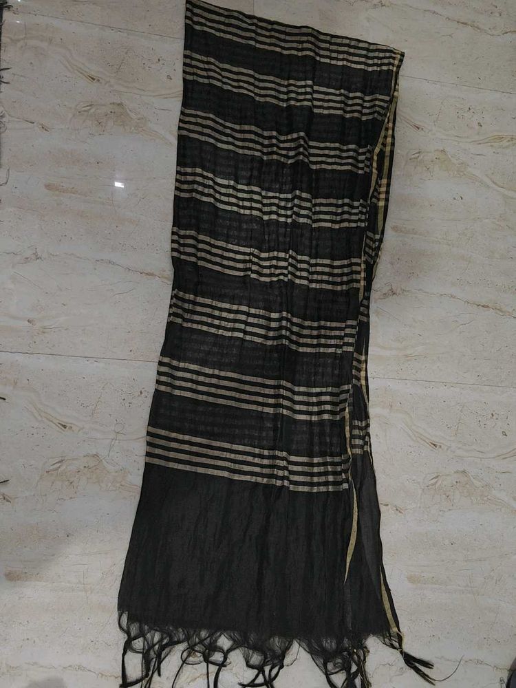 Black Striped Dupatta with Tassels