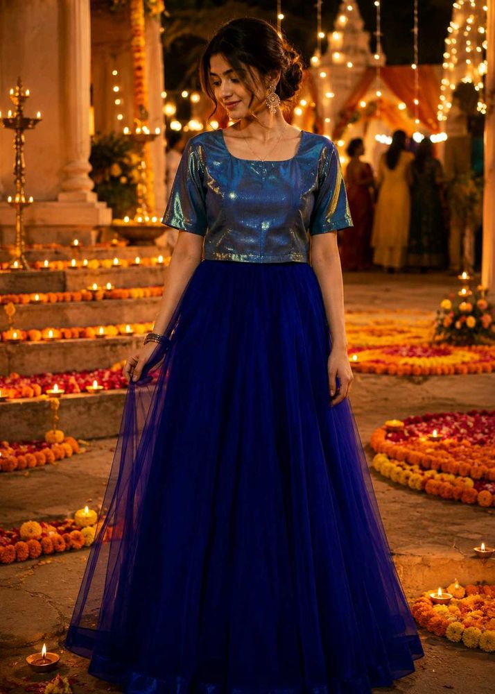 a beautiful navy blue top and skirt