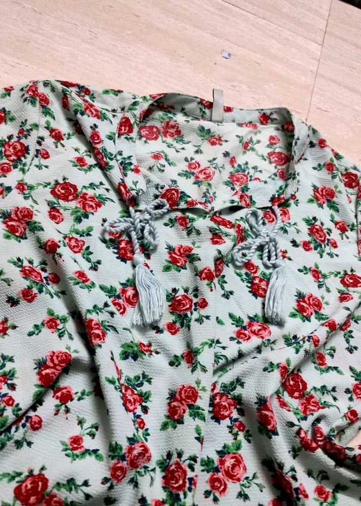 Floral Tunic with Tassel Tie