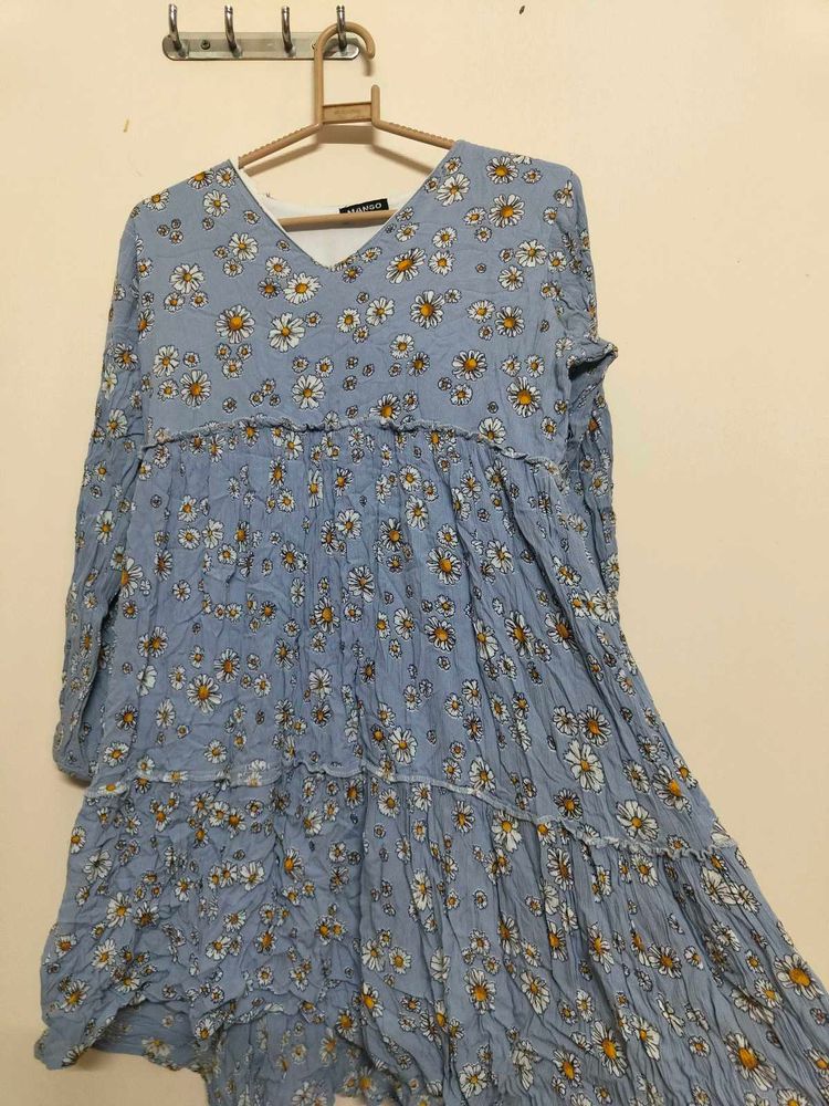 Light Blue Floral Tiered Dress