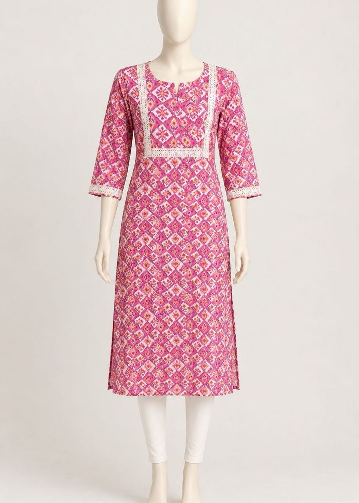 Pure Ikat Pink Printed Kurta