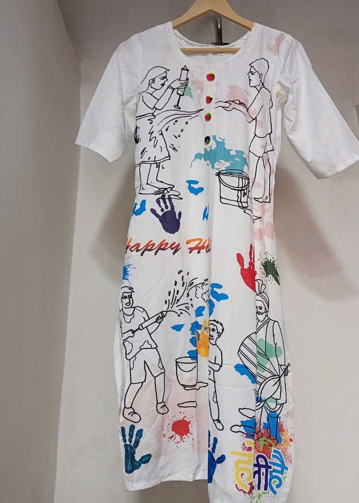 Unique 'Happy Holi' Print Kurta (free size upto M)