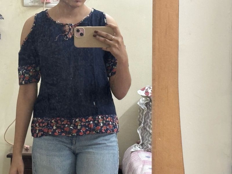 Stylish Cold Shoulder Denim Top