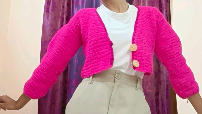 crochet pink cardigan