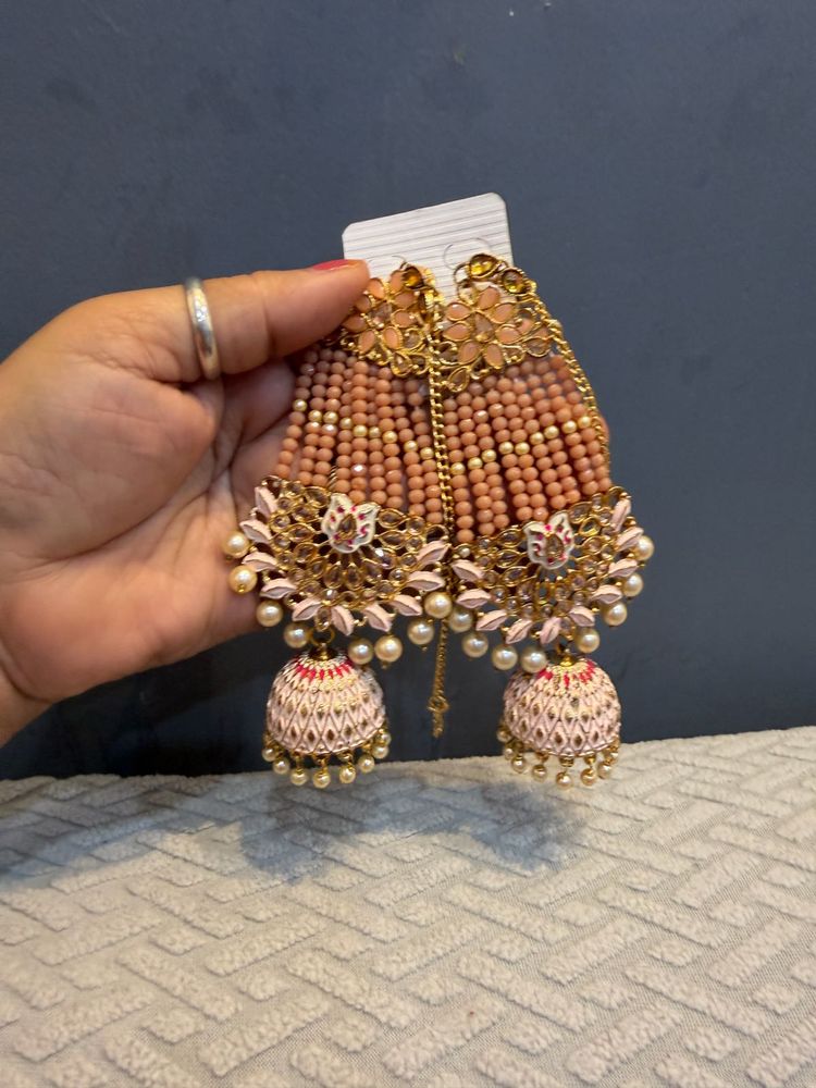 Beautiful Pink &amp; Gold Jhumka Earrings