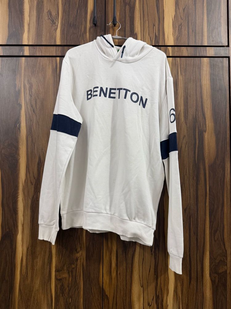 Benetton White Graphic Hoodie