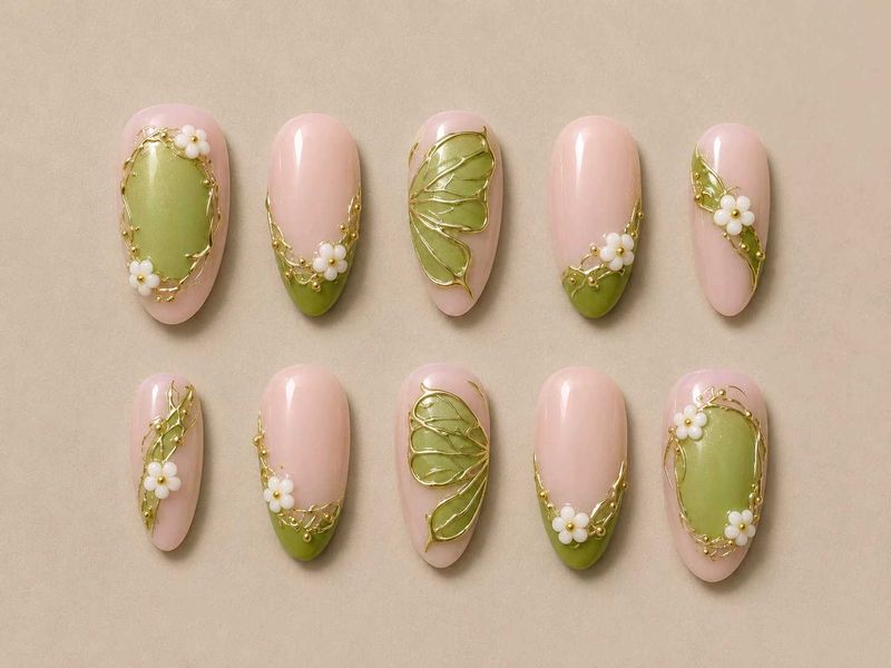 Charming Floral Press-On Nails💅💚