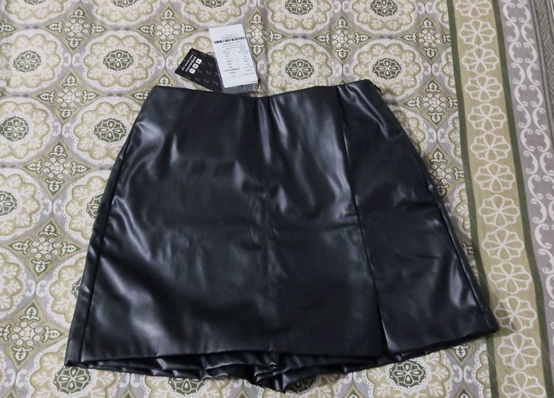 Black Faux Leather Mini Skorts