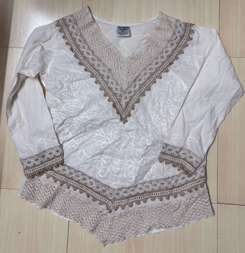 White Lace Trimmed Kurta