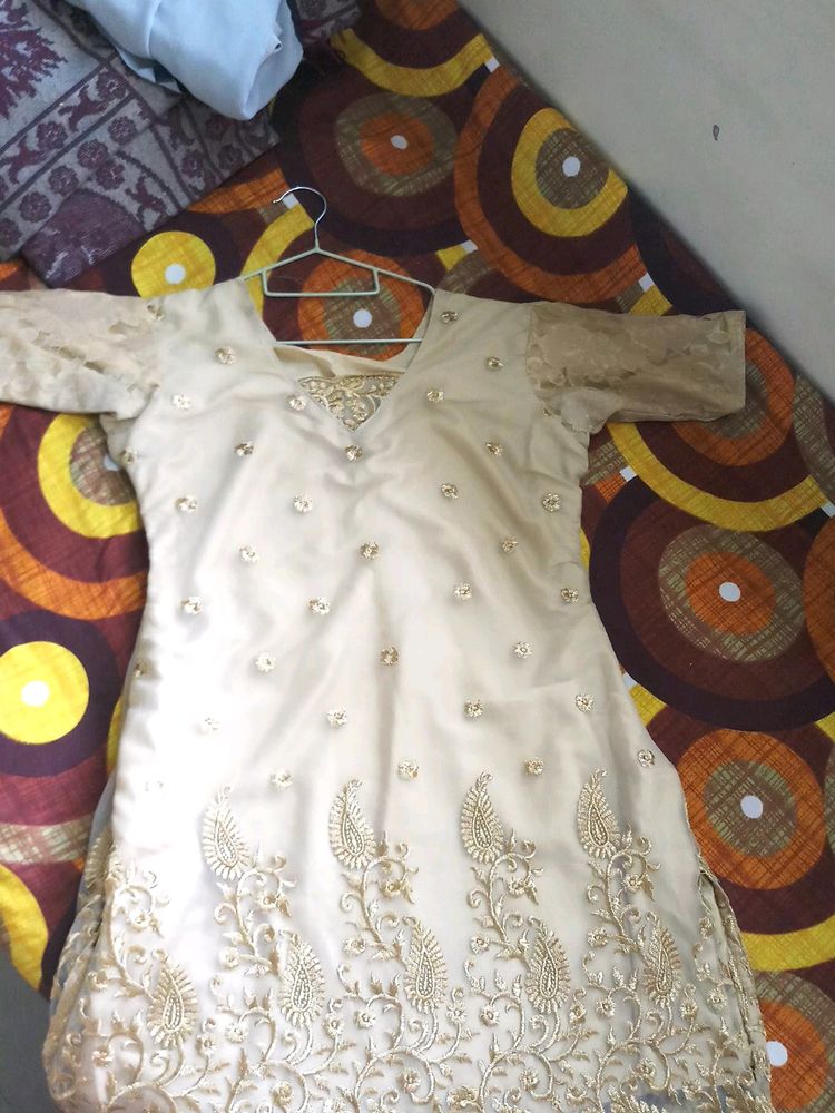 Golden Kurti With Half Sleeves