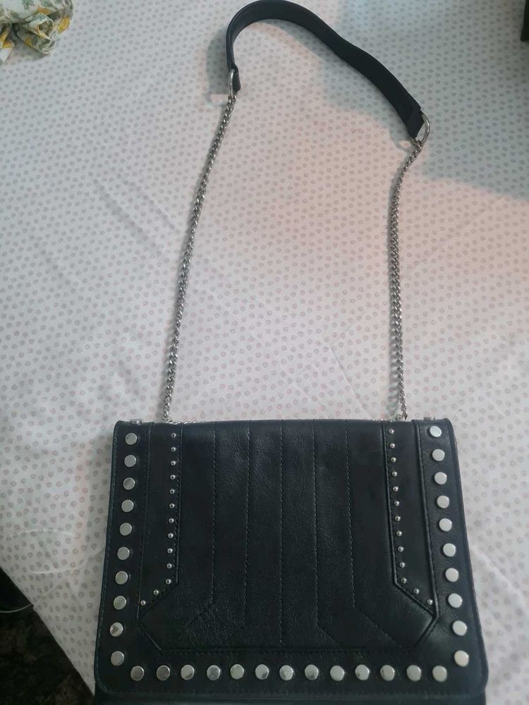 ZARA Black  leather studded crossbody bag