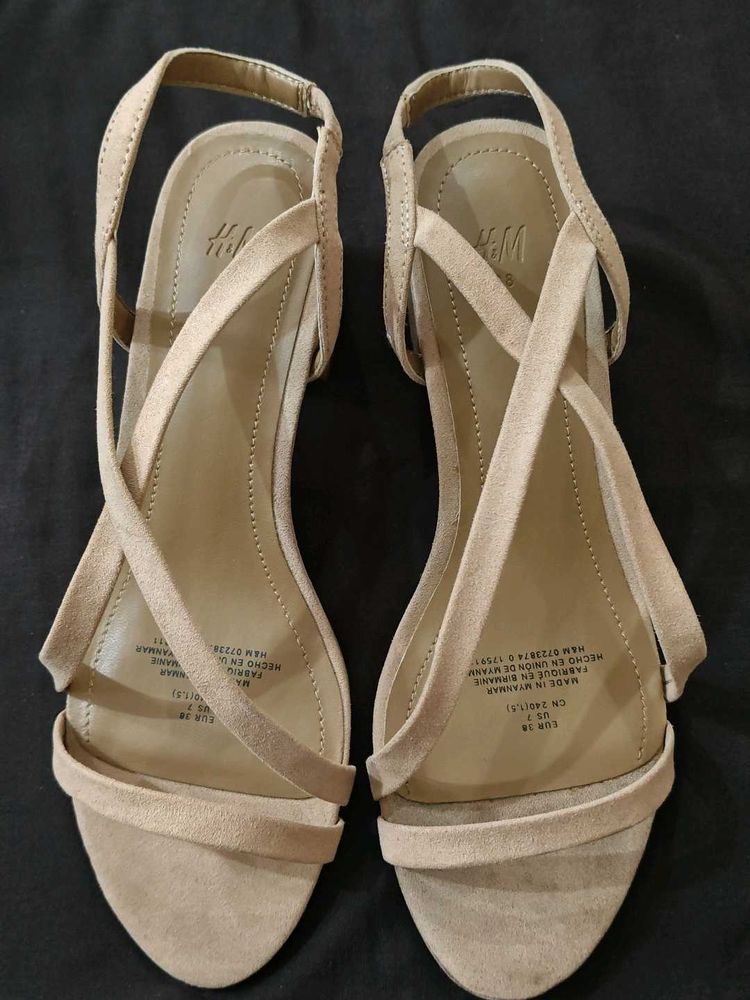 H&amp;M Beige Strappy Heeled Sandals