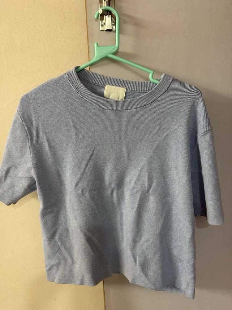 Light Blue Basic Crew Neck Top