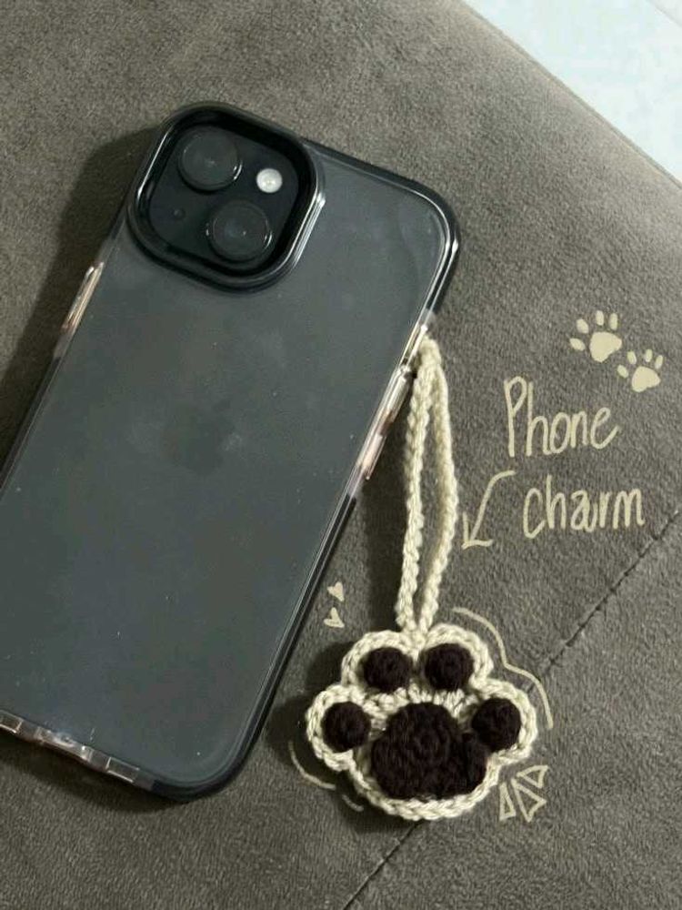 Cute Crocheted Paw Print Phone Charm