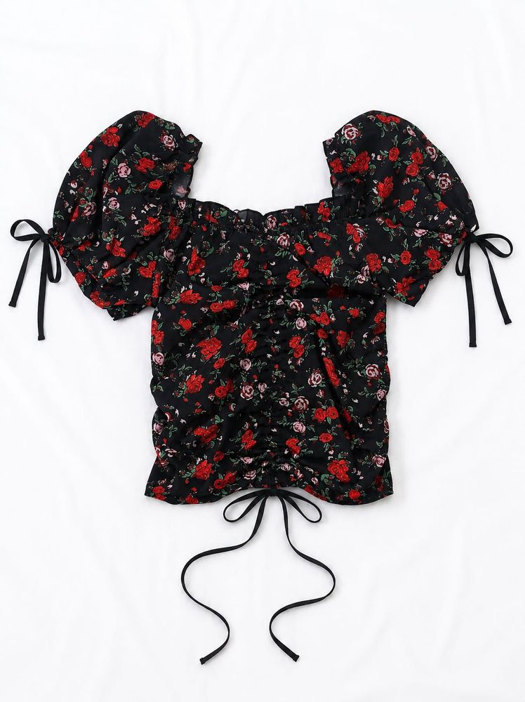 Shein black floral top