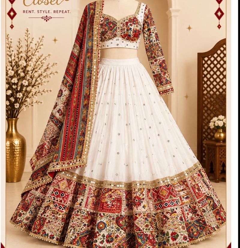 Elegant White Lehenga Choli with Multi-color Dupat