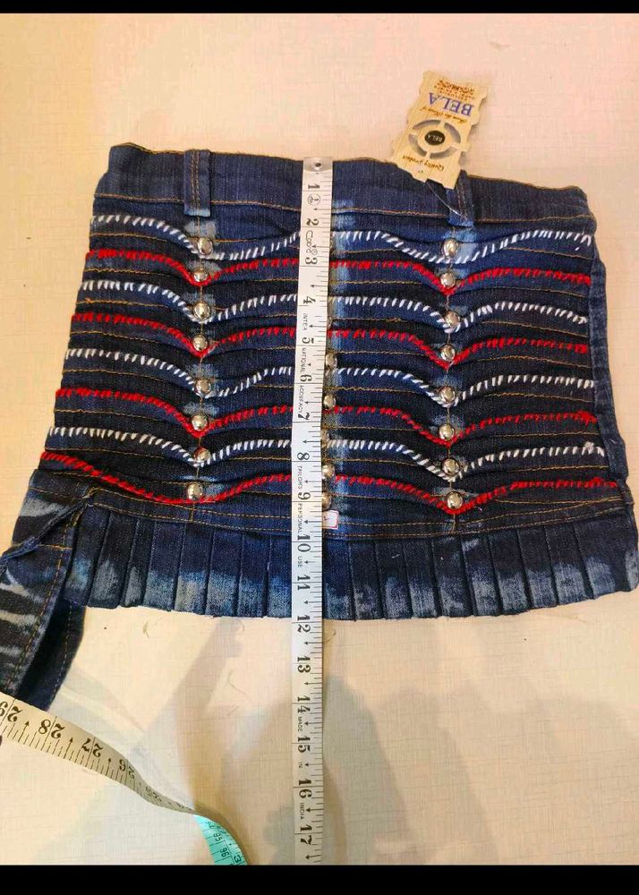 Vintage Y2K Studded Pleated Denim Mini Skirt