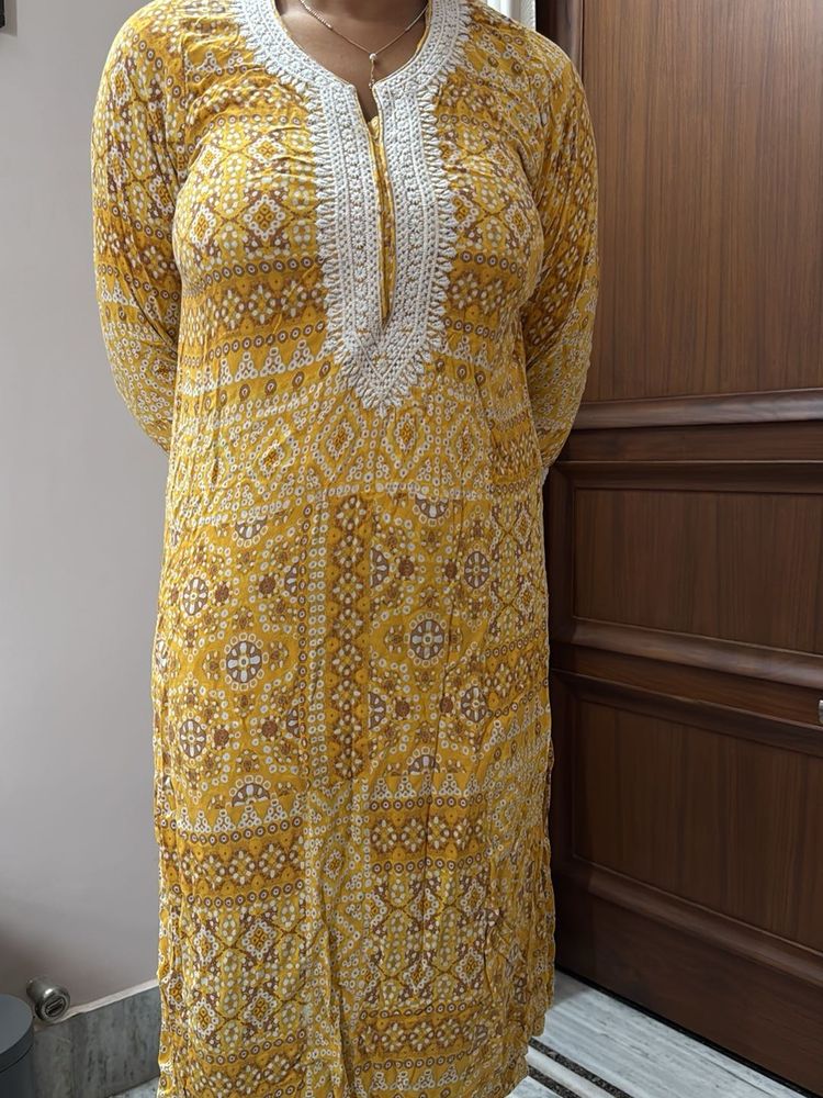 Stylish Yellow Printed Kurta