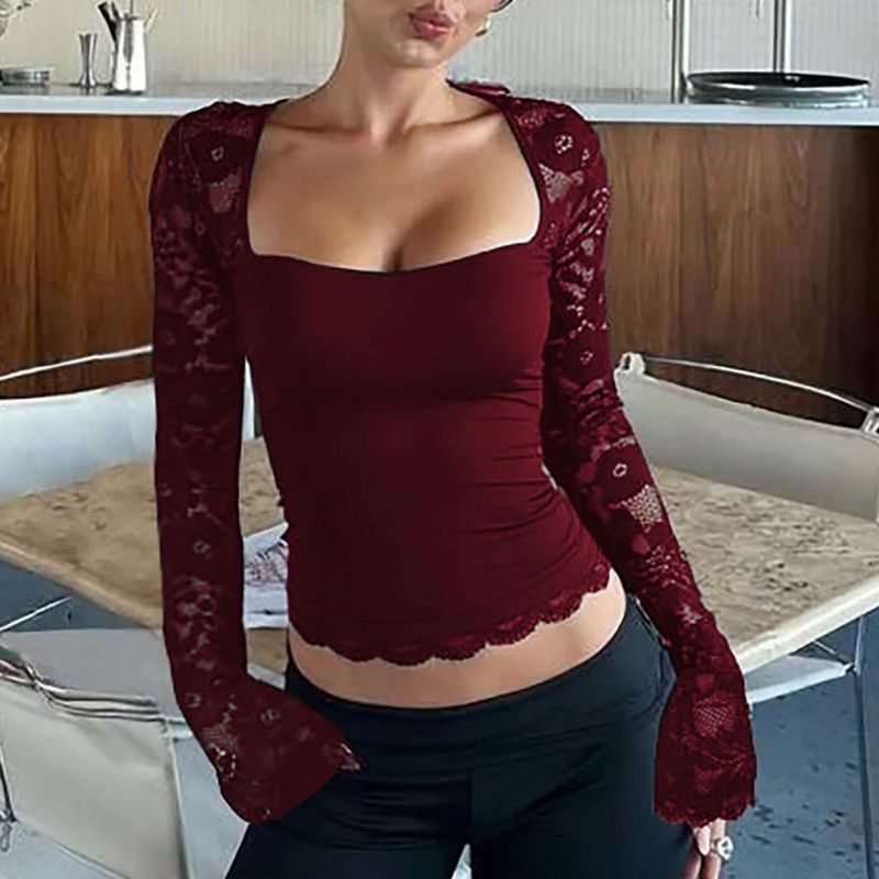 Burgundy Lace-Trimmed Top ❤️