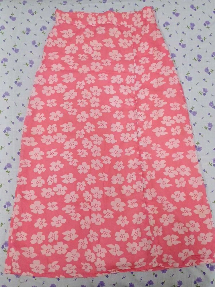 pink slitted long skirt