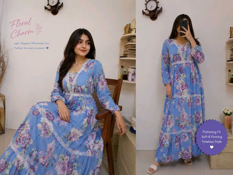 Elegant Blue Floral Maxi Dress