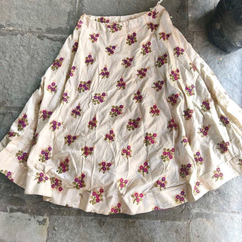 Embroidered Cream Ethnic Skirt