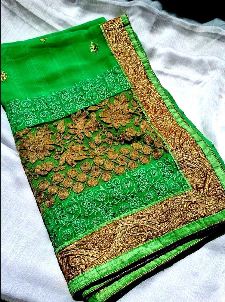 Vibrant Green Embroidered Saree