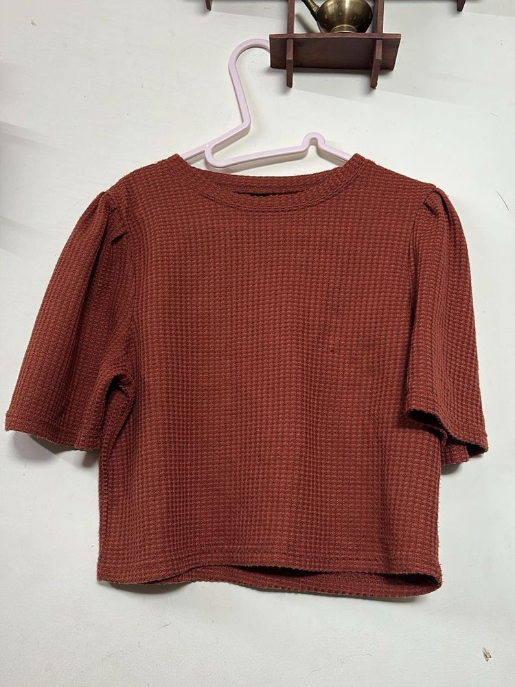 2 Chic Waffle Knit Puff Sleeve Tops (M/L) size
