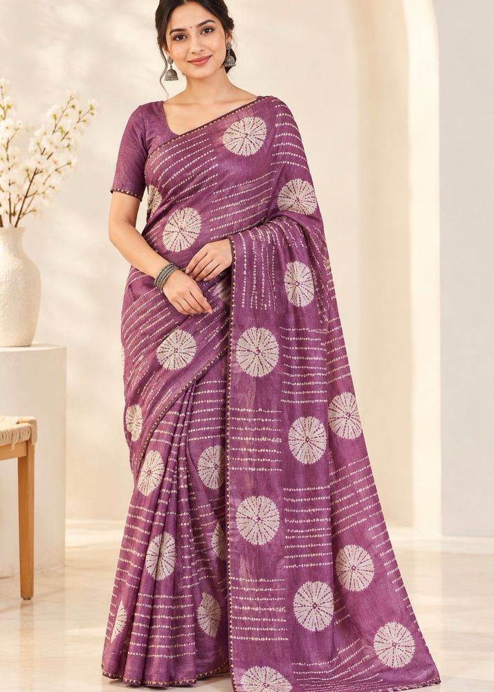Elegant Purple Saree with Circular Motifs