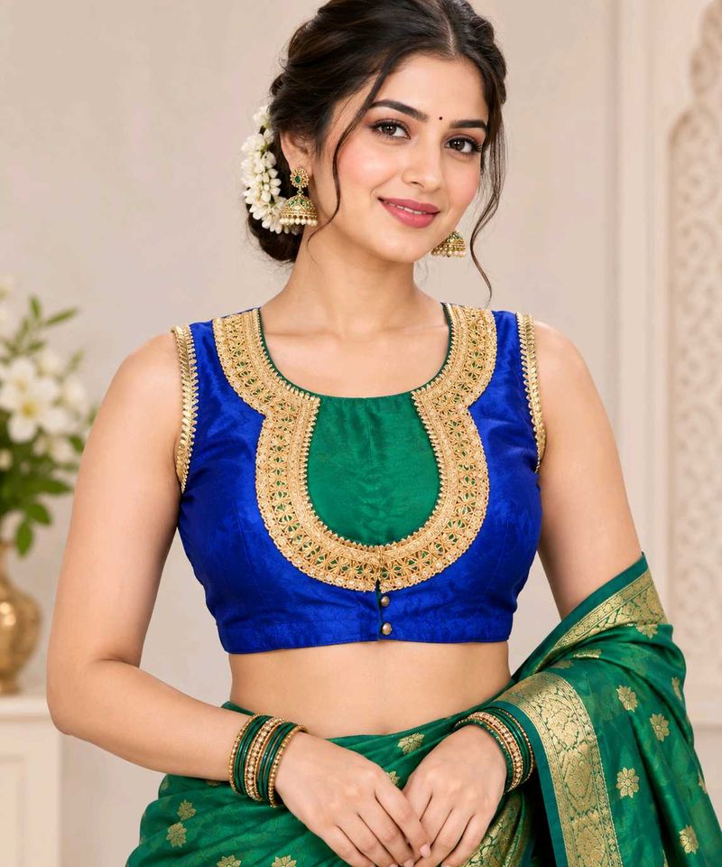 Royal Blue &amp; Emerald Green Designer Blouse