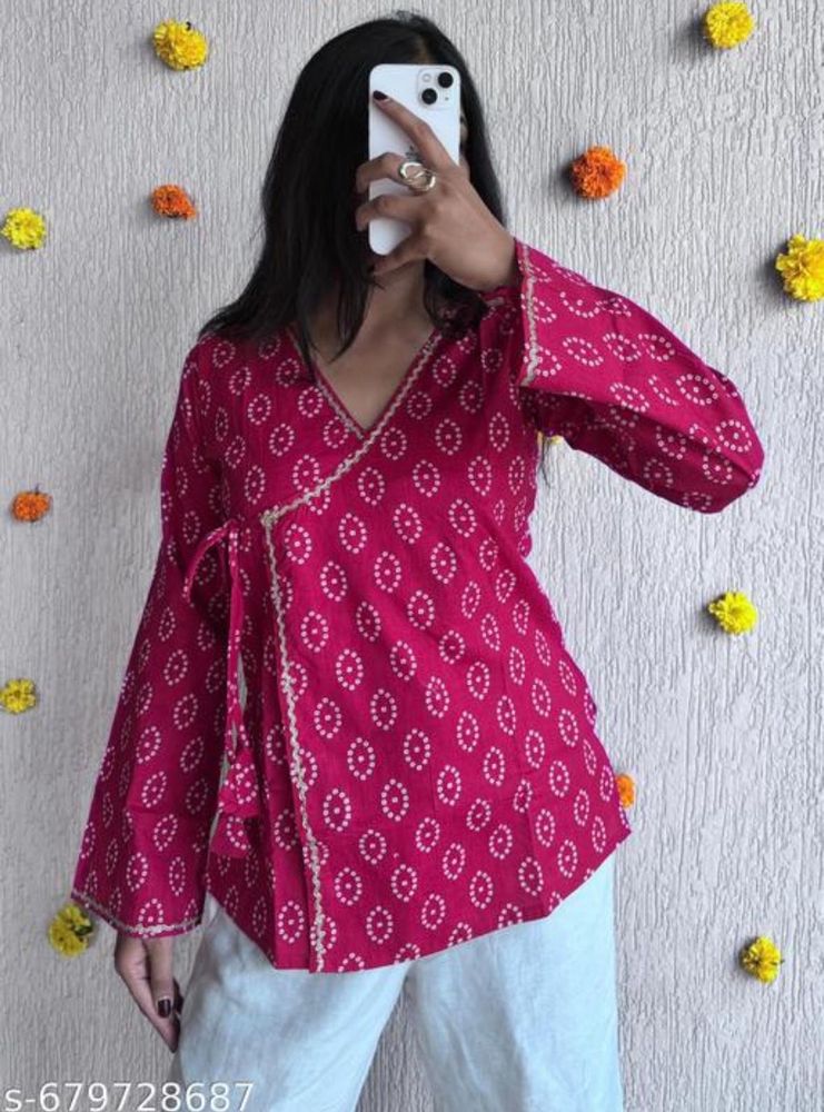 Chic Pink Printed Wrap Kurta